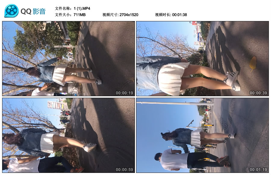 精选街拍视频 No.2779 牛仔外套白色超短裙丝袜学妹 [711MB]
