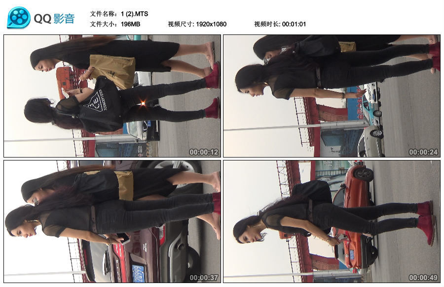 精选街拍视频 No.2793 黑色破洞紧身裤蕾丝T恤美女 [771MB]